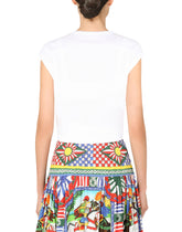Jersey T-shirt with tie hem and raffia embroidery -  | Dolce &amp; Gabbana