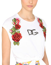Jersey T-shirt with tie hem and raffia embroidery -  | Dolce &amp; Gabbana