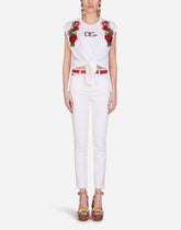 Jersey T-shirt with tie hem and raffia embroidery -  | Dolce &amp; Gabbana