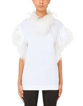 Jersey T-shirt with feathers -  | Dolce & Gabbana