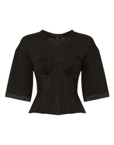 Jersey T-shirt with satin bustier details -  | Dolce &amp; Gabbana