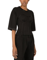 Jersey T-shirt with satin bustier details -  | Dolce &amp; Gabbana