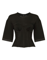 Jersey T-shirt with satin bustier details -  | Dolce &amp; Gabbana