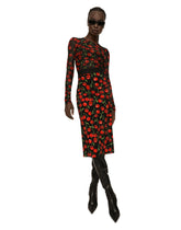 Long-sleeved tulle top with cherry print and draping -  | Dolce & Gabbana