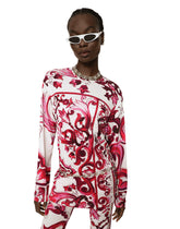 Long-sleeved Majolica-print organzine blouse -  | Dolce & Gabbana