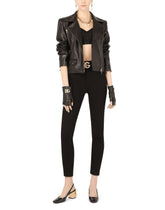 Nappa leather biker jacket with DG crystal embellishment -  | Dolce & Gabbana