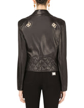 Nappa leather biker jacket with DG crystal embellishment -  | Dolce & Gabbana