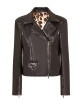 Nappa leather biker jacket with DG crystal embellishment -  | Dolce & Gabbana