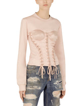 Interlock and satin sweatshirt with laces and eyelets -  | Dolce &amp; Gabbana