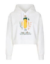 Cropped lemon-print jersey hoodie with DG logo -  | Dolce & Gabbana