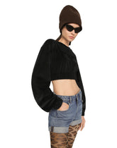 Cropped chenille sweatshirt with carpet-stitch embroidery -  | Dolce &amp; Gabbana