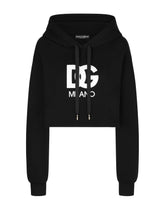 Cropped jersey sweatshirt with hood and DG patch embroidery -  | Dolce &amp; Gabbana