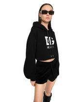 Cropped jersey sweatshirt with hood and DG patch embroidery -  | Dolce &amp; Gabbana