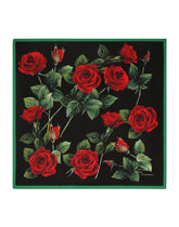Twill scarf with red rose print (70 x 70) -  | Dolce & Gabbana