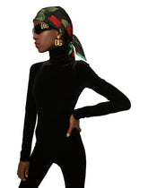 Twill scarf with red rose print (70 x 70) -  | Dolce & Gabbana