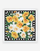 Twill scarf with yellow rose print (50 x 50) -  | Dolce &amp; Gabbana