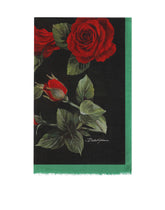 Modal and cashmere scarf with red rose print -  | Dolce & Gabbana