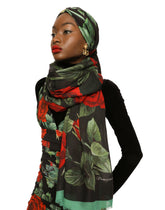 Modal and cashmere scarf with red rose print -  | Dolce & Gabbana