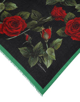 Modal and cashmere scarf with red rose print -  | Dolce & Gabbana