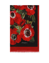 Modal and cashmere scarf with red rose print -  | Dolce & Gabbana
