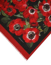 Modal and cashmere scarf with red rose print -  | Dolce & Gabbana