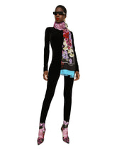 Modal and cashmere scarf with red rose print -  | Dolce & Gabbana