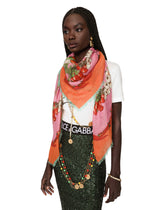 Large vegetable-print silk and cashmere scarf (140 x 140) -  | Dolce & Gabbana