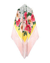 Camellia-print silk satin foulard with fringing -  | Dolce & Gabbana