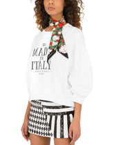 Twill headscarf with white rose print -  | Dolce & Gabbana