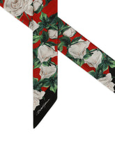 Twill headscarf with white rose print -  | Dolce & Gabbana