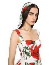 Twill headscarf with yellow rose print -  | Dolce & Gabbana