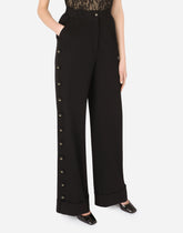 Piqué palazzo pants with buttons and turn-ups -  | Dolce &amp; Gabbana