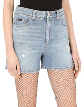 Light blue stretch denim shorts -  | Dolce &amp; Gabbana