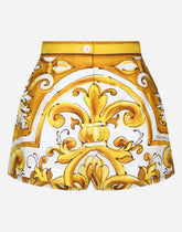 Cotton poplin shorts with majolica print -  | Dolce &amp; Gabbana