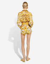 Cotton poplin shorts with majolica print -  | Dolce &amp; Gabbana