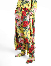 Silk twill pants with bouquet print -  | Dolce &amp; Gabbana
