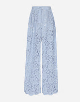 Flared floral cordonetto lace pants with DG logo -  | Dolce &amp; Gabbana