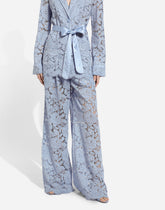 Flared floral cordonetto lace pants with DG logo -  | Dolce &amp; Gabbana