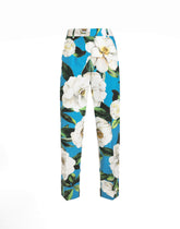 Tailored cotton pants with gardenia print -  | Dolce &amp; Gabbana