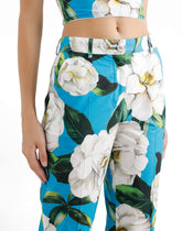 Tailored cotton pants with gardenia print -  | Dolce &amp; Gabbana