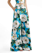 Cotton palazzo pants with gardenia print -  | Dolce &amp; Gabbana