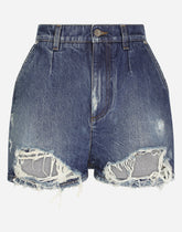 Denim shorts with ripped details -  | Dolce &amp; Gabbana