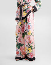 Silk pajama pants with rose and peony print -  | Dolce &amp; Gabbana