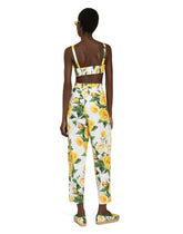 High-waisted cotton pants with yellow rose print -  | Dolce &amp; Gabbana