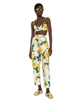 High-waisted cotton pants with yellow rose print -  | Dolce &amp; Gabbana