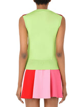 Sleeveless multi-colored silk sweater with patent leather DG patch -  | Dolce & Gabbana