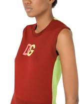 Sleeveless multi-colored silk sweater with patent leather DG patch -  | Dolce & Gabbana