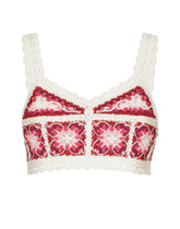 Brick-stitched crochet bustier top with Majolica print -  | Dolce & Gabbana