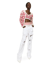 Brick-stitched crochet bustier top with Majolica print -  | Dolce & Gabbana