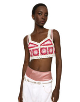 Brick-stitched crochet bustier top with Majolica print -  | Dolce & Gabbana